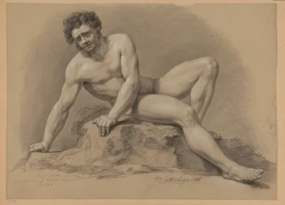 Zittend mannelijk naakt, van voren gezien (2e prijs 1810)