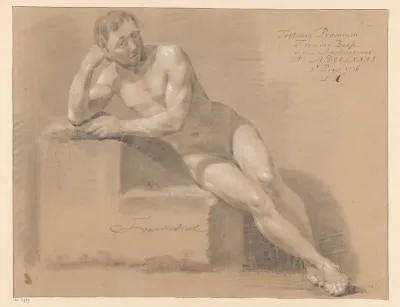 Zittend mannelijk naakt, van voren gezien (3e prijs 1776)