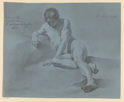 Zittend mannelijk naakt, van voren gezien (3e prijs 1802)
