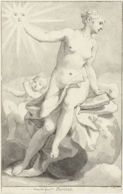 Zittende allegorische vrouwenfiguur
