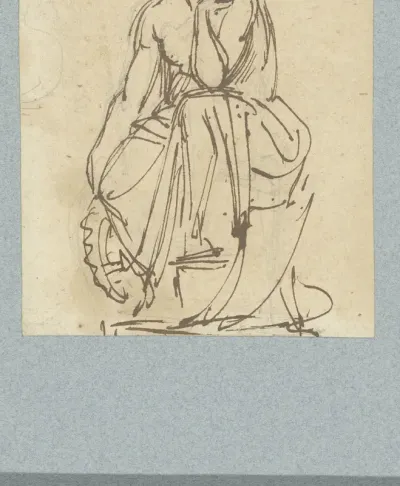 Zittende allegorische vrouwenfiguur