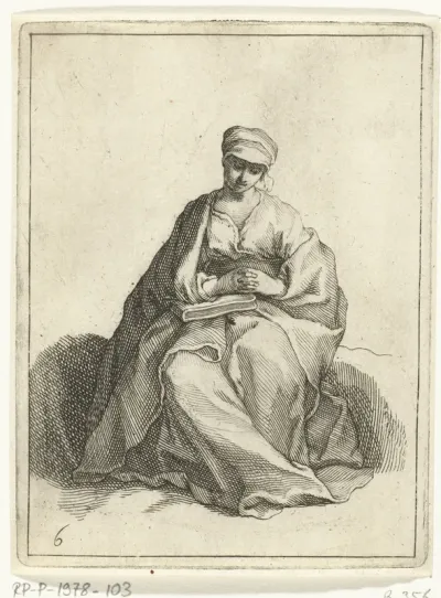 Zittende, biddende vrouw