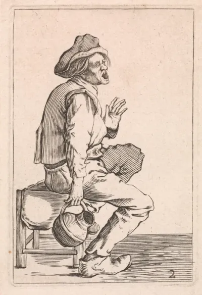 Zittende boer met schenkkan