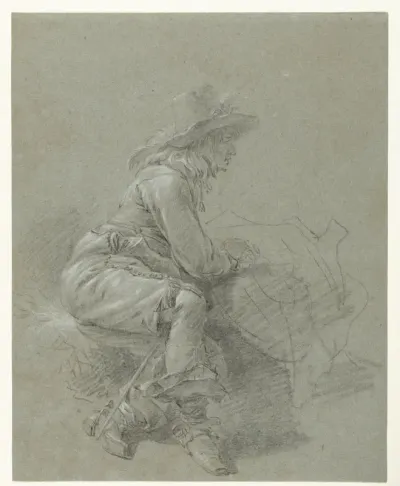 Zittende cavalier, naar rechts gekeerd