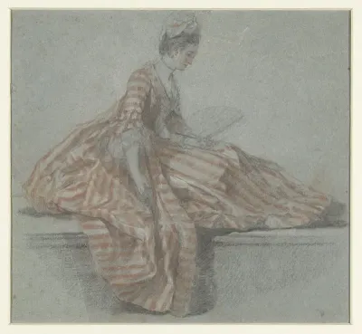 Zittende dame op een balustrade