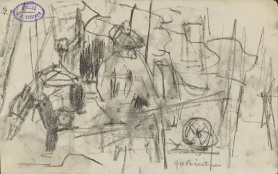 Zittende figuur in een landschap