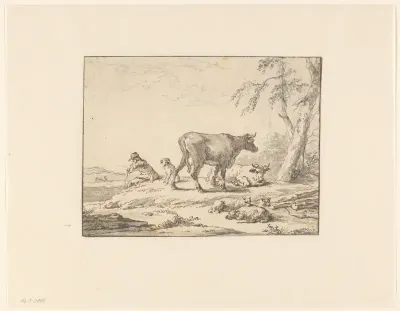 Zittende herder met hond en vee