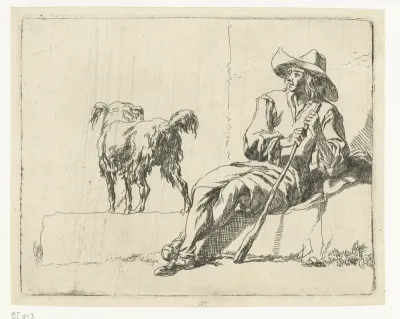 Zittende herder met zijn hond