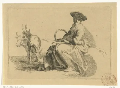 Zittende herderin met mand