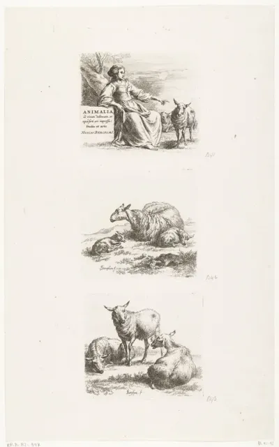 Zittende herderin met schapen