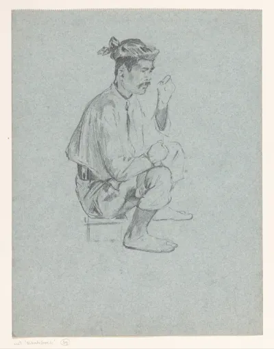 Zittende Indonesische man, mogelijk Amit