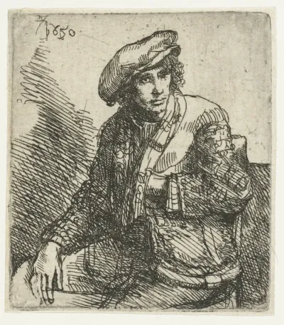 Zittende jongeman met een tas