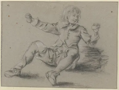 Zittende jongen met opgeheven armen