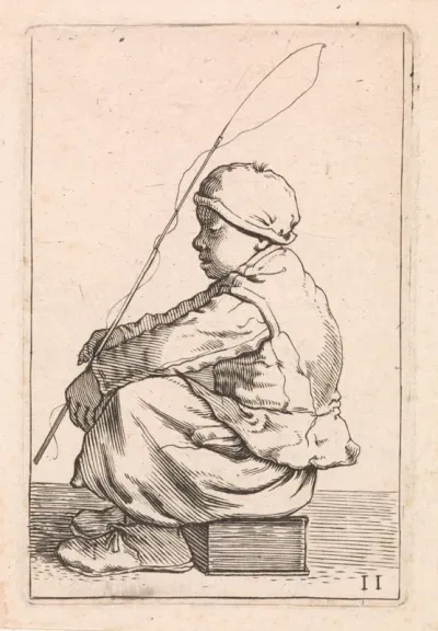 Zittende jongen met vishengel