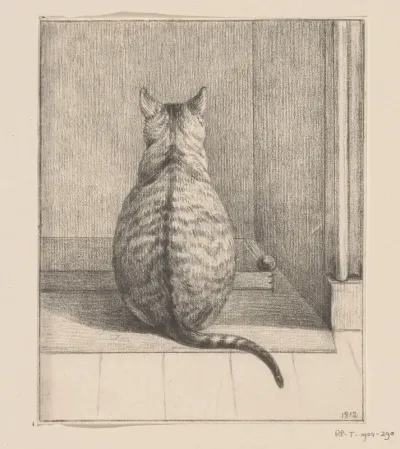 Zittende kat, van achteren
