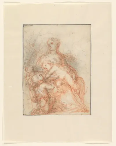 Zittende Madonna met Christuskind en de jonge Johannes