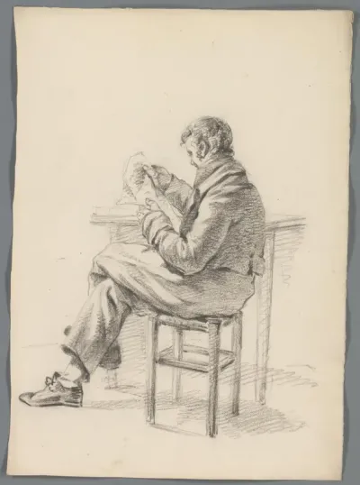 Zittende man die de krant leest