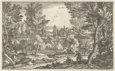 Zittende man en vrouw in landschap