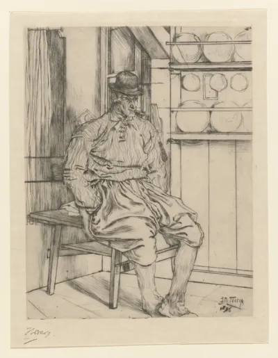 Zittende man in interieur