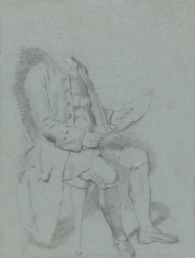 Zittende man met blad papier in de hand