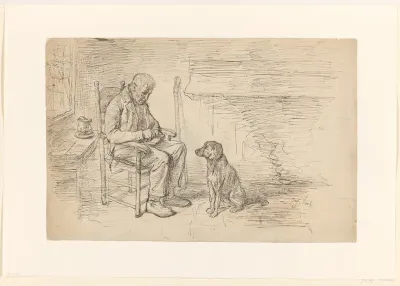 Zittende man met hond