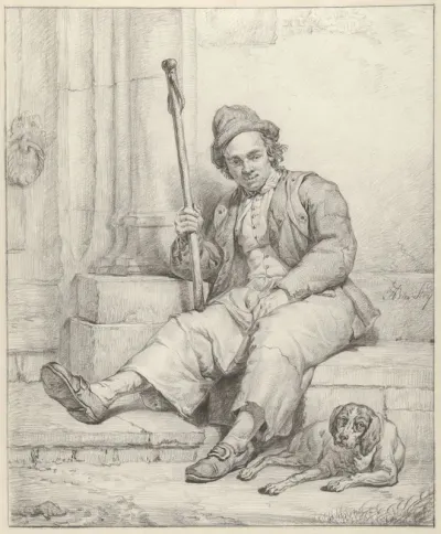 Zittende man met hond