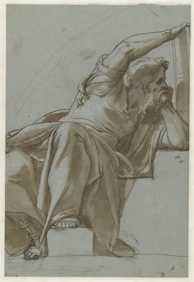 Zittende mansfiguur (profeet?)
