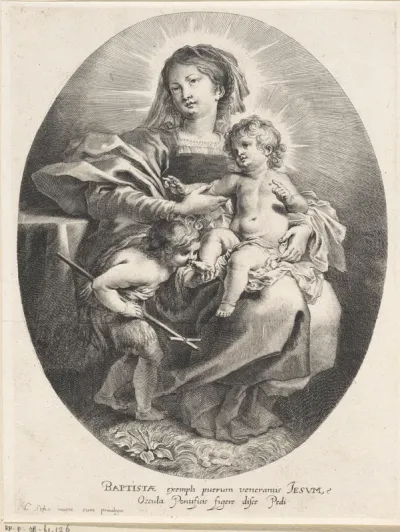 Zittende Maria met Christuskind en Johannes de Doper