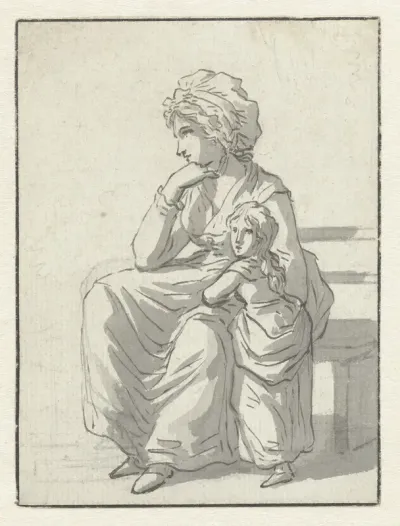 Zittende moeder met meisje
