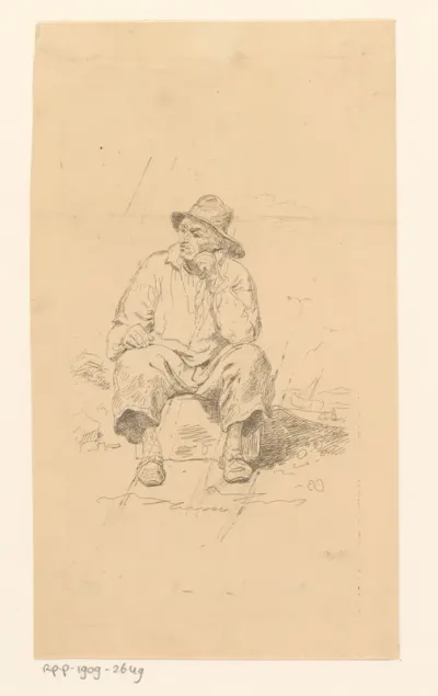 Zittende oude visser