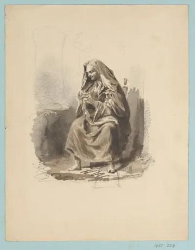 Zittende oude vrouw