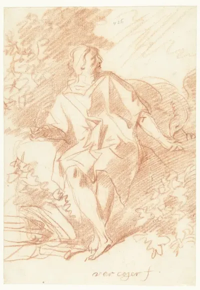 Zittende schrijvende man