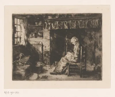 Zittende vrouw in een interieur