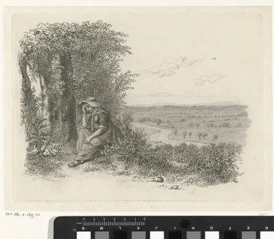 Zittende vrouw in een landschap
