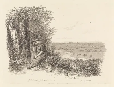 Zittende vrouw in een landschap