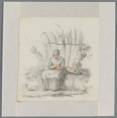 Zittende vrouw in een landschap