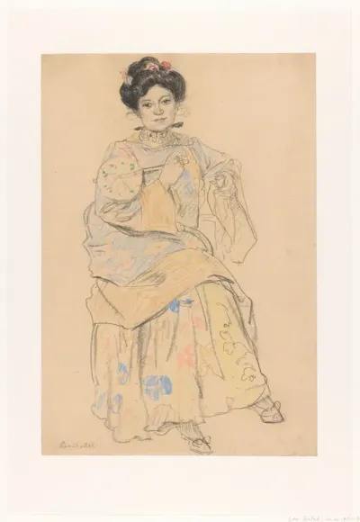 Zittende vrouw in Japanse kleding
