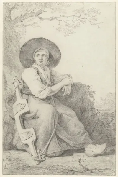Zittende vrouw met juk