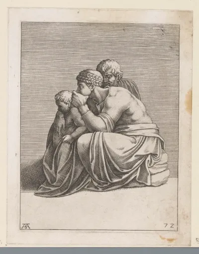 Zittende vrouw met man en kind