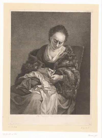 Zittende vrouw met naaiwerk