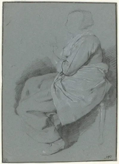 Zittende vrouw met schort