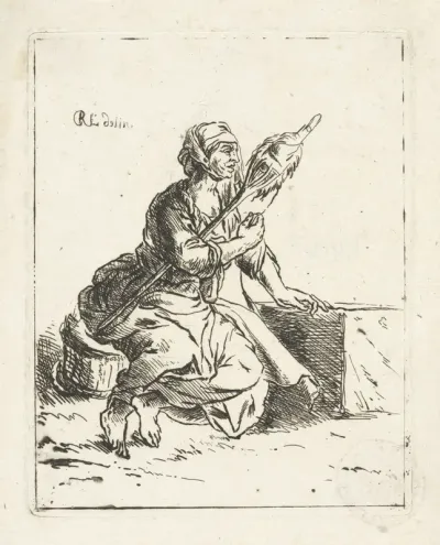 Zittende vrouw met spinrokken