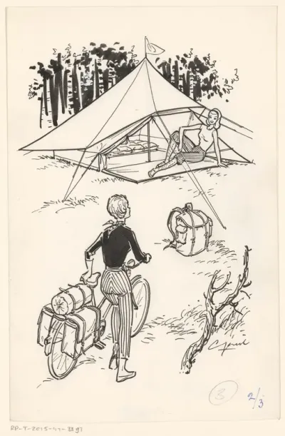 Zittende vrouw voor een tent