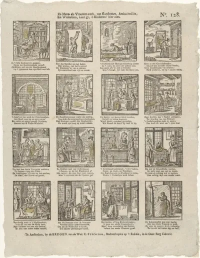 Zo mans- als vrouwen-werk, van kunstenaars, ambachtsliên, / En winkeliers, kunt gy, ô kinderen! hier zien