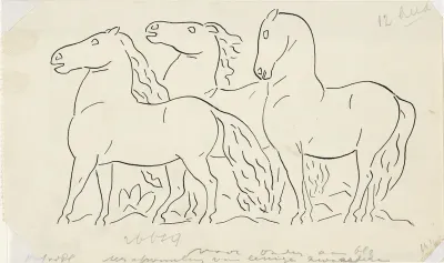 Zonder titel Drie paarden, staand naar links kijkend, vignet voor biografie van Gestel door Prof. W. van der Pluym