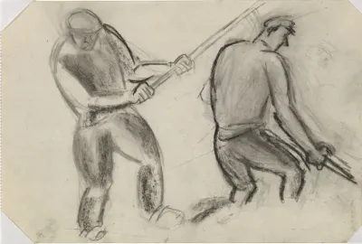 Zonder titel Schets van twee boeren aan het werk