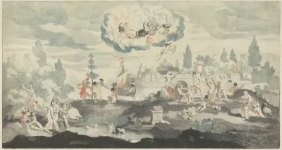Zonnegod Apollo rijdt in zijn wagen langs de hemel