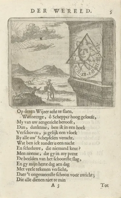 Zonnewijzer in een landschap met twee figuren