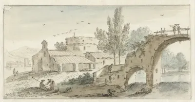 Zuidelijk landschap met een stenen brug