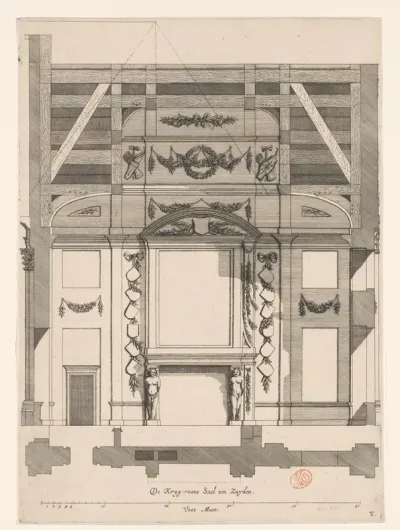 Zuidelijke wand van de Krijgsraadzaal in het Stadhuis op de Dam